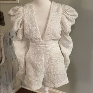 Karlie White Textured Puff Sleeve Jumpsuit